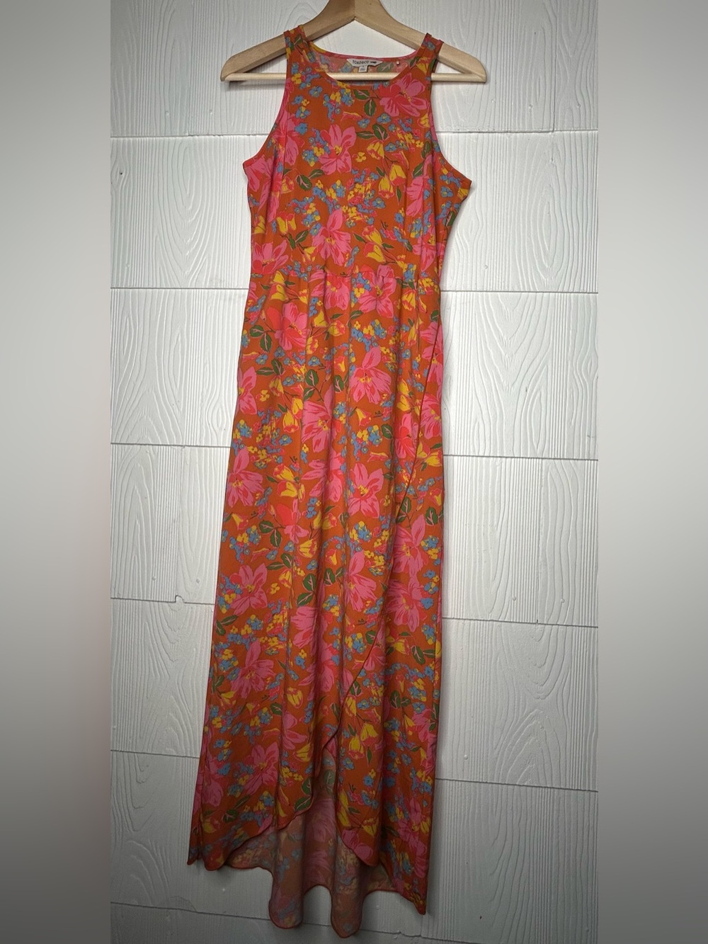 Toad&Co Orange Maxi Dress with Pink Floral Print